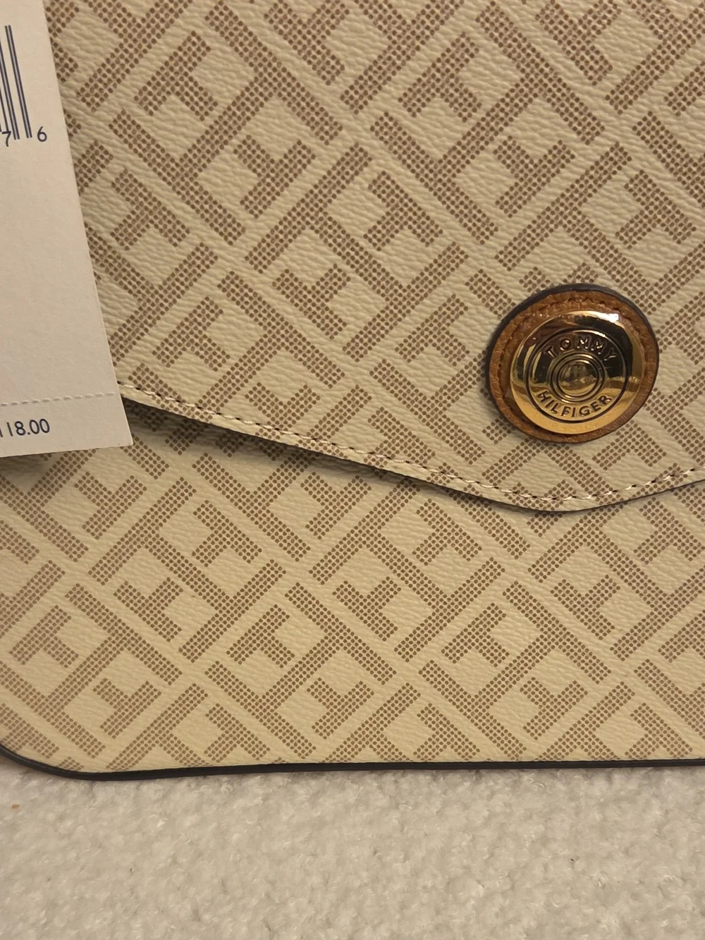 Tommy Hilfiger Cream Logo Satchel with Gold-Tone Medallion